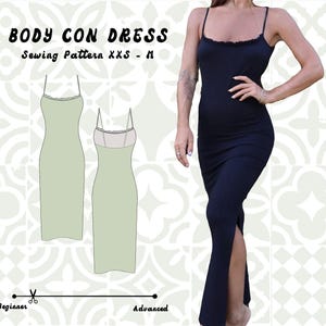Bodycon Dress Sewing Pattern | PDF Instant Download | Sizes XXS-M | Easy Beginner Friendly | Maxi, Midi, Mini Length | A4