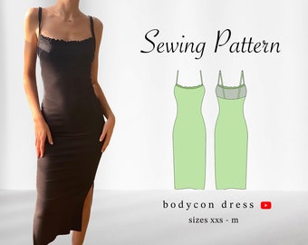 Bodycon Dress Sewing Pattern | PDF Instant Download | Sizes XXS-M | Easy Beginner Friendly | Maxi, Midi, Mini Length | A4