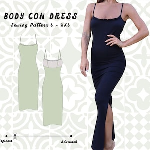 Bodycon Dress Sewing Pattern | PDF Instant Download | Sizes L-XXL | Easy Beginner Friendly | Maxi, Midi, Mini Length | A4