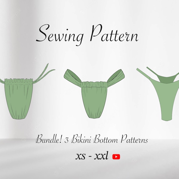 Bikini Set | 3 Bikini Bottoms Sewing Patterns | Brazilian Cheeky | High Rise | Seamless and Reversibile | PDF | XS-2XL | Instant Download