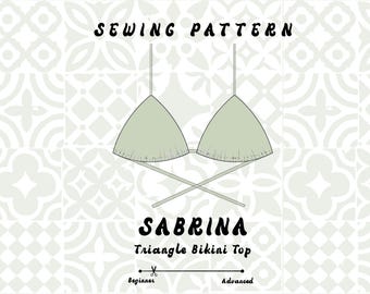 Patrón de costura para top de bikini triangular, sin costuras, reversible (tallas XXS-3XL) (PDF)