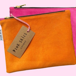 Two-Tone Faux Suede Zip Pouch in Vibrant Orange and Hot Pink | Premium Quality | Gift For Her | Handbag Organiser | Cosmetic Bag | Handmade
