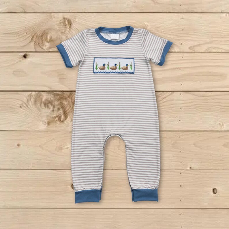 duck romper,baby romper,baby boy duck romper,duck hunting romper,duck clothes,boy short sleeve duck romper,boy summer romper,boy romper image 1