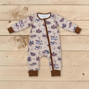 Duck romper, mallard duck romper, toddles duck romper, baby boy long sleeve duck romper, outdoor romper,country boy romper,baby clothes