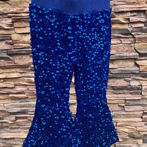 Pantalones de campana de lentejuelas, pantalones de campana brillantes de color rosa intenso, pantalones del día de San Valentín, pantalones de lentejuelas para niñas, ropa para niños, pantalones de cumpleaños, regalo para ella royal blue