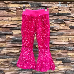 Sequins bell bottoms,hot pink sparking bell bottoms,Valentines day pants,toodle girls sequins pants,kids clothes,birthday pants,gift for her