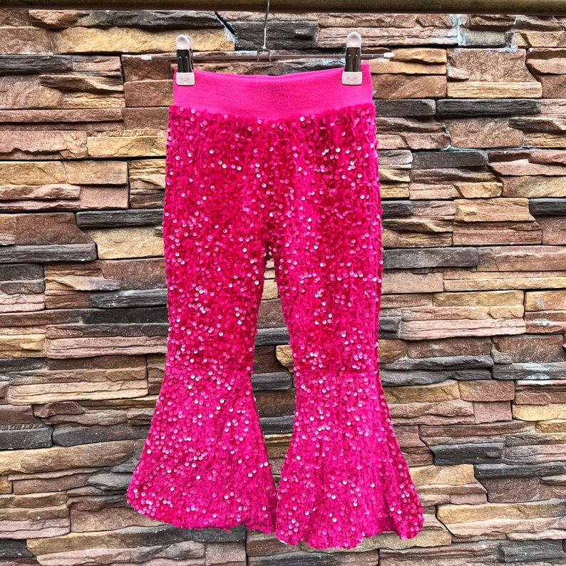 Sequins bell bottoms,hot pink sparking bell bottoms,Valentines day pants,toodle girls sequins pants,kids clothes,birthday pants,gift for her hot pink