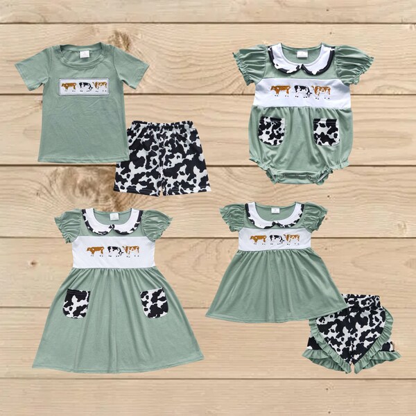 Embroidery Cow Clothes, Cow Sister Outfit, Farm Cow Sibling Set, Sister Brother Farm Cow Clothes, Cow Romper,Cow outfit, Cow Birthday Outfit