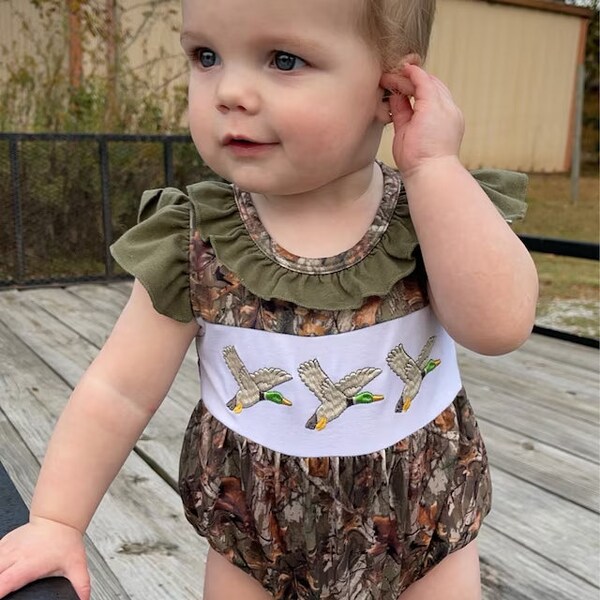 Hunting romper,hunting outfit, embroidery mallard duck outfit, brother sister hunting outfit, camo romper, baby romper,toddle hunting outfit