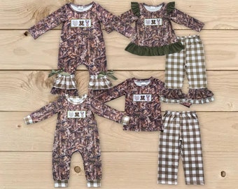 Camo sibling set,sister brother matching camo hunting outfit,Camouflage Kids Outfit,baby hunting sibling set,camo reindeer turkey boots set