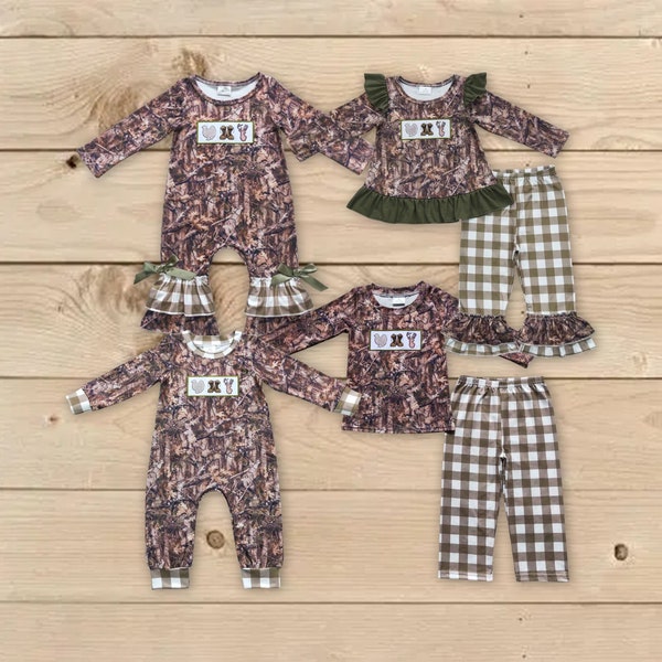 Camo sibling set,sister brother matching camo hunting outfit,Camouflage Kids Outfit,baby hunting sibling set,camo reindeer turkey boots set