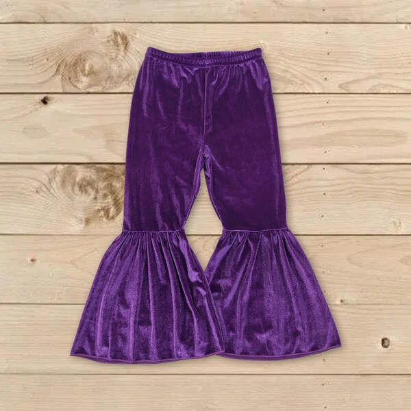 Purple velvet bell bottoms,Mardi Gras bell bottoms,toddle girls soft flare leggings,festival clothing,girls bell bottoms,baby bell bottoms