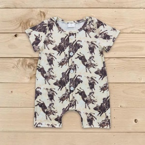 Western cowboy romper, boutique western romper, cowboy short sleeve romper, baby romper, infants romper, western clothes, birthday gift