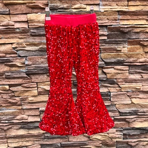 Pantalones de campana de lentejuelas, pantalones de campana brillantes de color rosa intenso, pantalones del día de San Valentín, pantalones de lentejuelas para niñas, ropa para niños, pantalones de cumpleaños, regalo para ella red