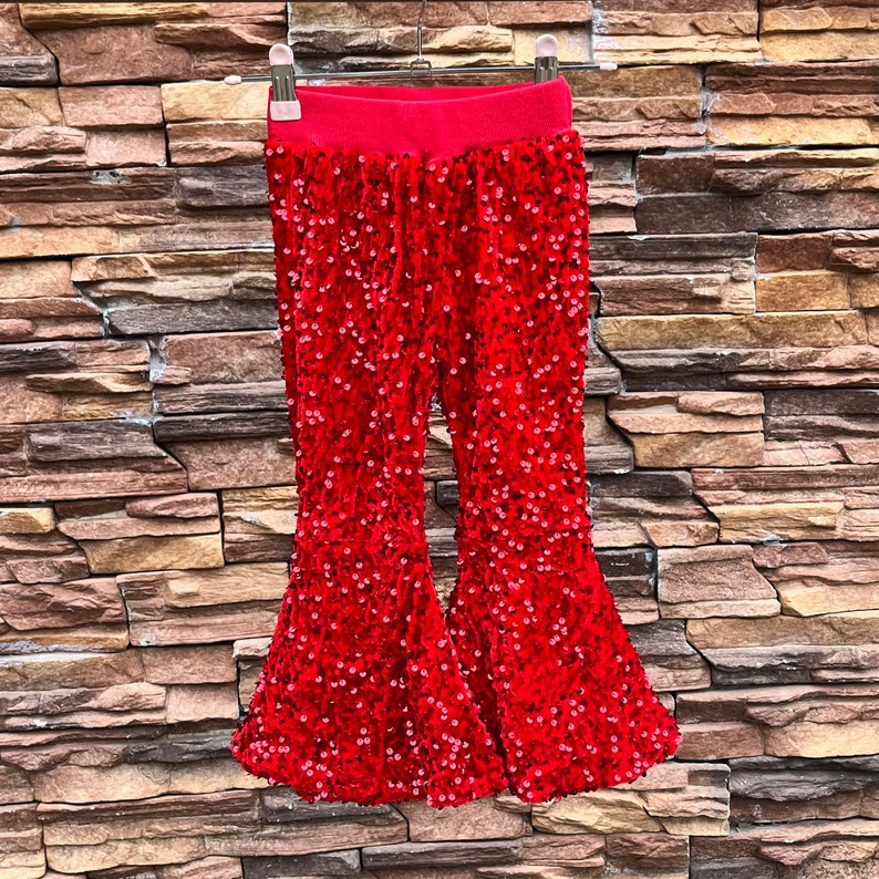 Sequins bell bottoms,hot pink sparking bell bottoms,Valentines day pants,toodle girls sequins pants,kids clothes,birthday pants,gift for her red