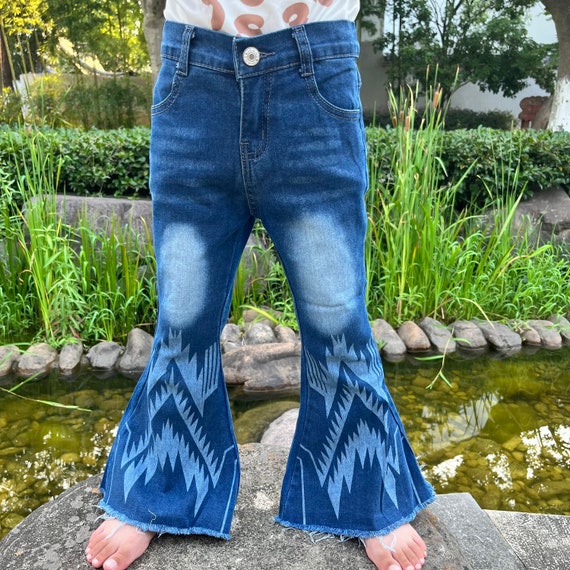 Girls Fashion Jeans, Aztec Denim Pants, Jeans Pants, Bell Bottom Jeans,  Kids Flare Bottoms, Girls Bell Bottom Jeans,baby Girl Flare Jeans 