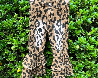 cheetah jeans bell bottoms, baby girls leopard jeans pants,flare jeans pants,kidsjeans pants,baby jeans clothes,toddle girls jeans
