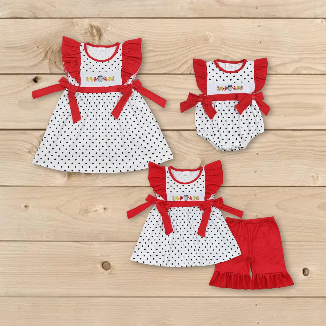 Embroidery Crawfish Mathing Outfit,baby Girls Best Sister Crawfish