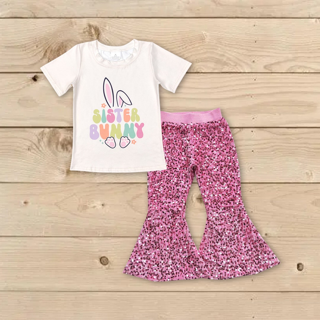 Easter Bunny Outfit,girls Pink Sequins Bell Bottoms Outfit,infant Baby