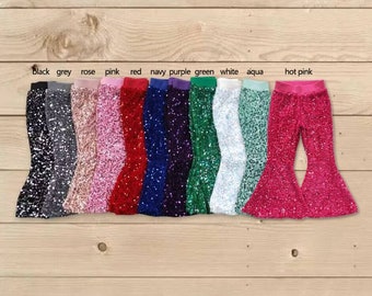 Sparkle bell bottoms, sequins pants, girls sequins pants,toddles sequins pants,baby sequins pants, purple,black,red,white,blue,pink sequins