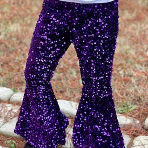 Purple Sequins Pants,Toddle Girls Glitter Pants,Sequin Bell Bottoms,Toddler Bell Bottoms,Kids Pants,Sparking Flare Pants,Mardi Gras Pants