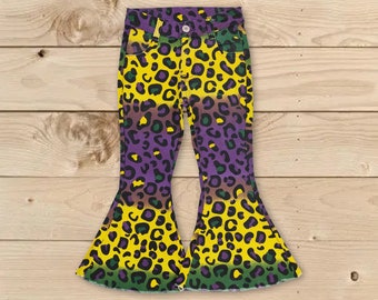Mardi Gras jeans bell bottoms,toddle girls carnival jeans pants,Mardi Gras leggings,toddle leopard bell bottoms,kids jeans pants,baby jeans