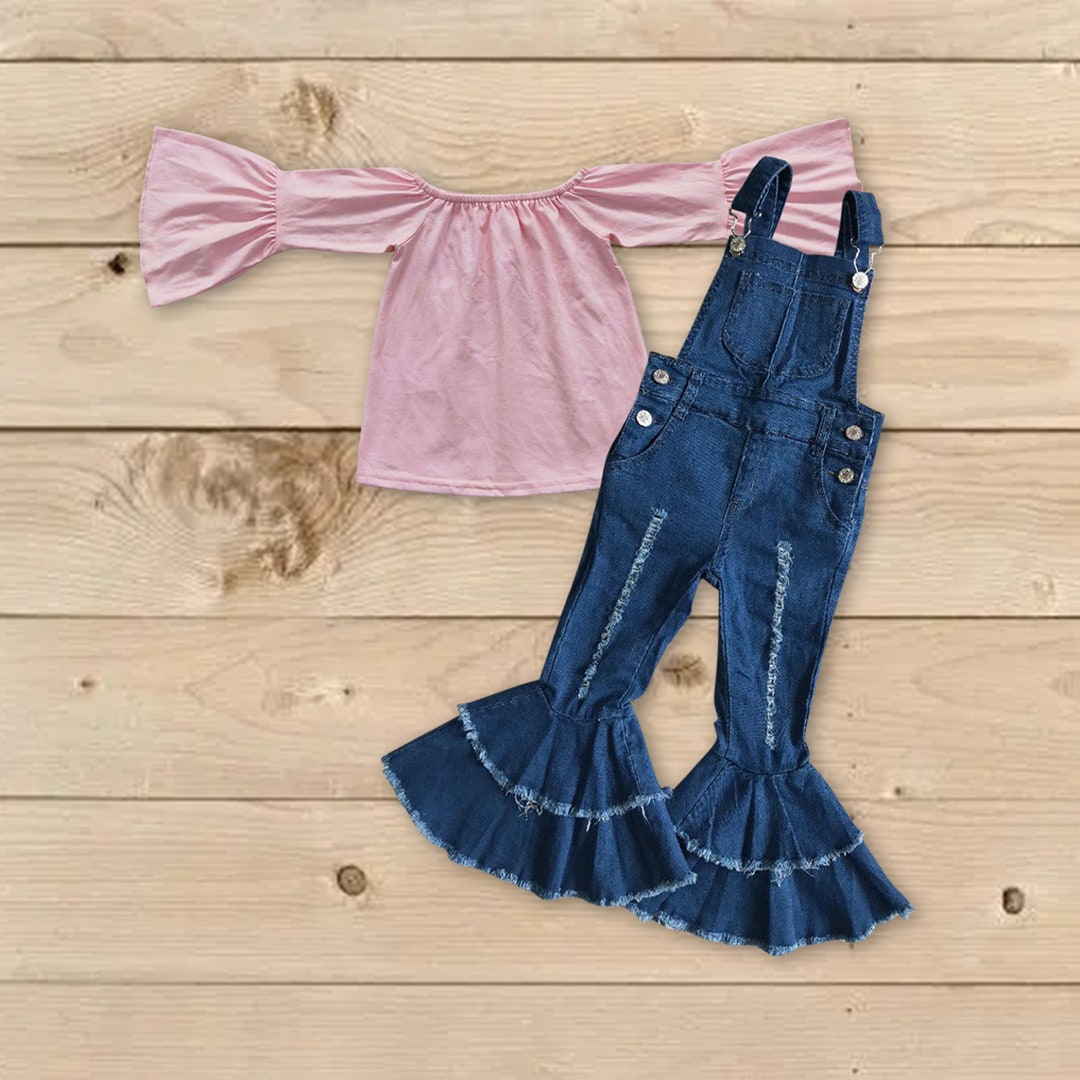 Baby Girls Jeans Overall Outfitkids Denim Jeans Etsy