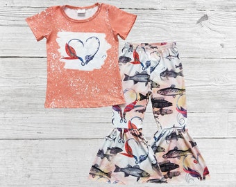 Fishing print outfit, baby girls fishing outfit, outdoor summer clothing,cute toddle clothes, children outfit, newborn fishing outfit