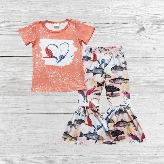 Fishing print outfit, baby girls fishing outfit, outdoor summer  clothing,cute toddle clothes, children outfit, newborn fishing outfit