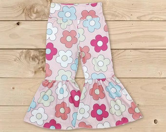 flower girl milk silk bell bottoms,toddle girls flower pants,children girls wide leg bell bottoms,baby girls pants,chidlren flower pants