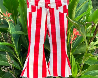 Red white stripes jeans bell bottoms,toddle girls Valentines day bell bottoms jeans, baby jeans pants,girls jeans,Christmas  giftjeans pants