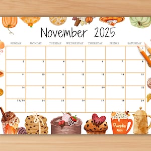 EDITABLE November 2025 Calendar, Printable Wall Calendar 2025, Cute Calendar for November Fillable, Monthly Classroom Calendar, Thanksgiving