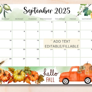 Editable September 2025 Calendar, Fillable Printable Sep Calendar, Sept Calendar, Classroom Calendar, Office Calendar, Kids School Calendar