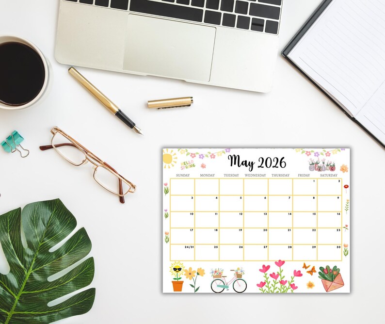 Calendario de mayo de 2026 editable, planificador mensual rellenable e ...