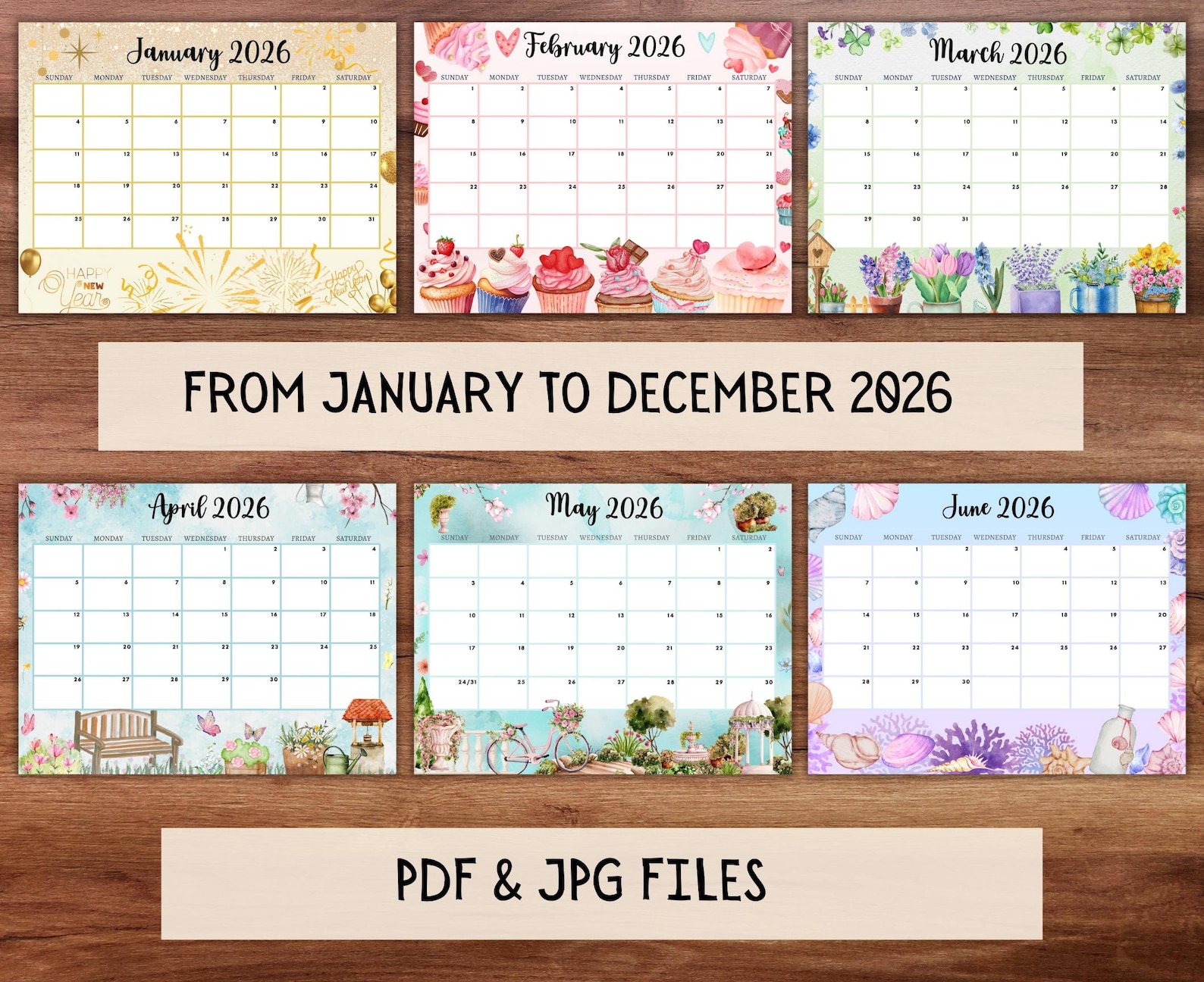 EDITABLE Monthly Calendar 2026 Bundle, Cute Printable Fillable Monthly ...