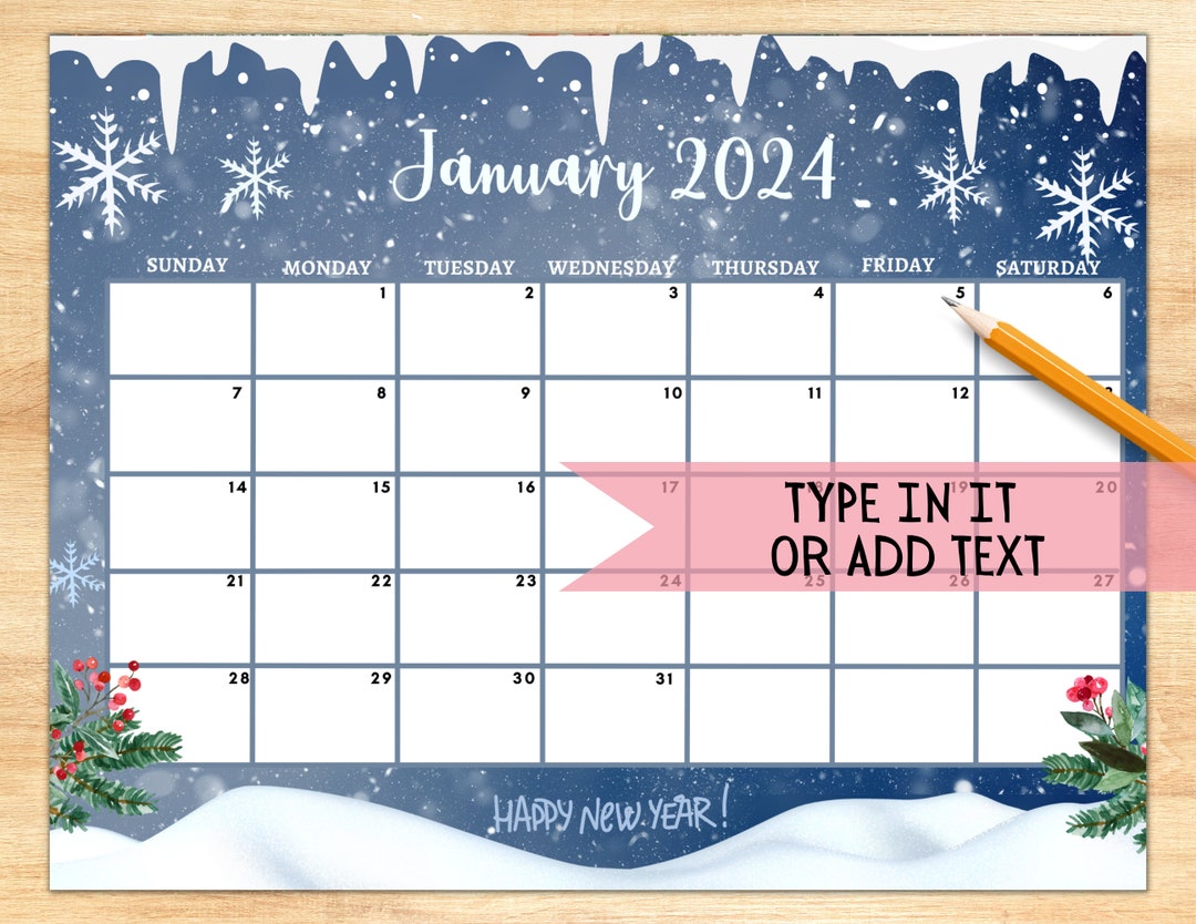 EDITABLE January 2024 Calendarmonthly Planner for January - Etsy