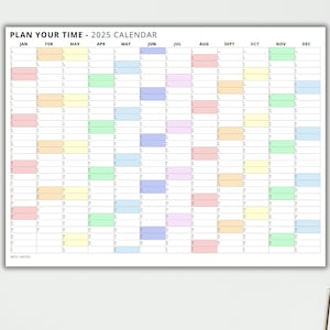 EDITABLE 2025 Giant Calendar Poster Wall Calendar Large 2025 Large Yearly Planner, Horizontal, Annual Planner Giant Calendar, Large Calendar