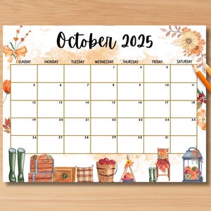 EDITABLE October 2025 Calendar,Printable Fillable Monthly Planner Cute Autumn Fall Planner PDF Kids Planner Schedule, Instant Download