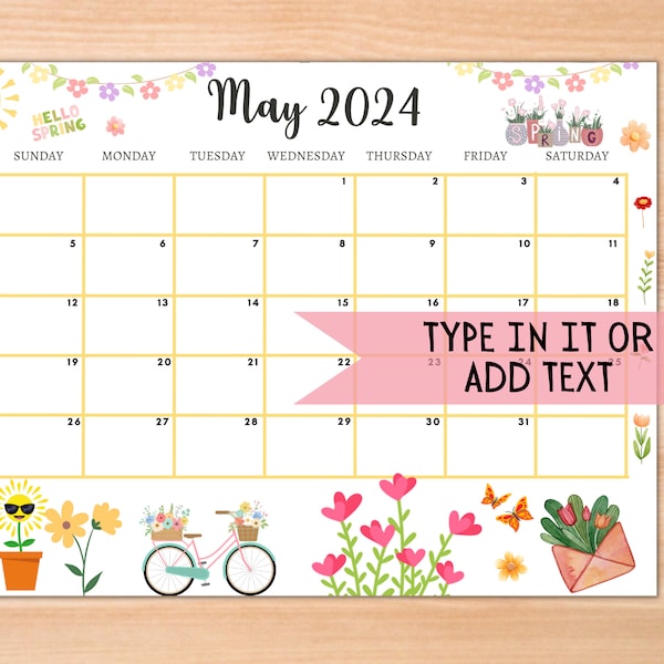 EDITABLE May 2024 Calendar, Printable Fillable Monthly Planner May Calendar Editable Monthly Schedule Printable Calendar Work School