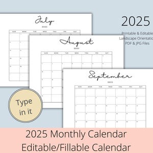 2025 Editable Printable Calendars | 2025 Minimalist Calendar Bundle, Minimalist Planner, Simple Calendar, Monthly Calendar Instant Download