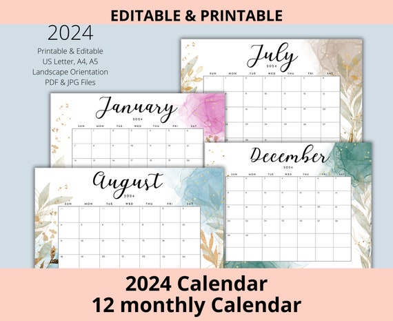 Editable January 2024 Calendar Bundle Printable Wall Calendar 2024 Cute  Calendar for the Whole Year Monthly Classroom Calendar Fillable 