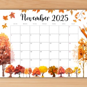 EDITABLE November 2025 Calendar, Printable Monthly Calendar 2025, Digital Monthly Planner School Calendar, Kids Schedule, Classroom Calendar