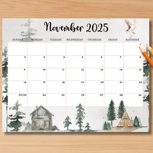 EDITABLE November 2025 Calendar, Printable Monthly Calendar 2025 with Fall Scene School Calendar, Kids Schedule, Classroom Calendar Download