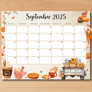 EDITABLE September 2025 Calendar, Cute Autumn 2025 Planner, Cute Printable Editable Calendar Planner for Kids Home Work, Instant Download
