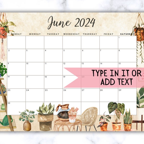 EDITABLE June 2024 Calendar, Printable Fillable Monthly Planner June Calendar Editable Monthly Schedule Printable Calendar Work School