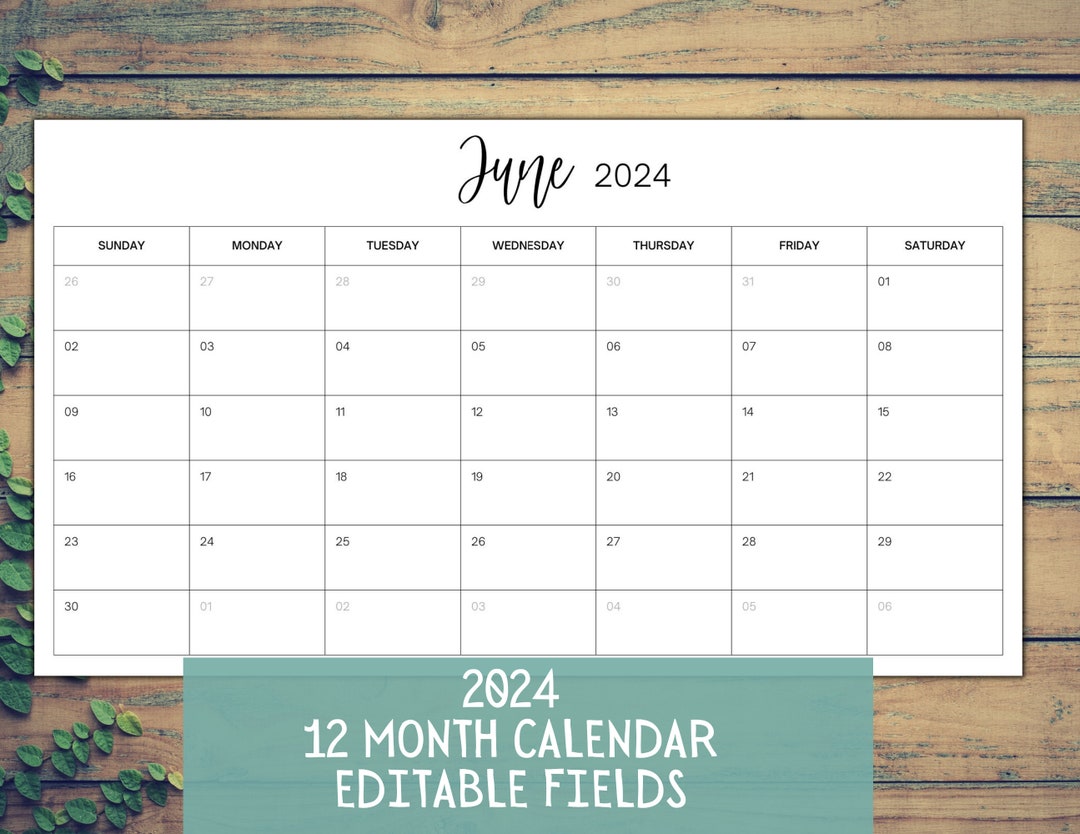 EDITABLE 2024 Calendar, Printable Minimalist Clean Calendar, Legal Size