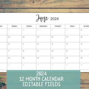 EDITABLE 2024 Calendar, Printable Minimalist Clean Calendar, Legal Size ...