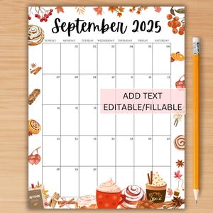 EDITABLE September 2025 Calendar, Printable Fillable September Calendar, Portrait Calendar, Printable Classroom Calendar, Autumn Calendar