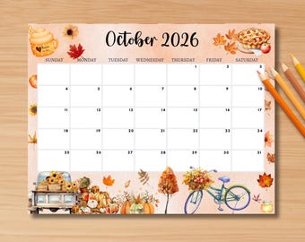 EDITABLE October 2026 Calendar, Printable Monthly Calendar 2026, Cute Fall 2026 Planner, Cute Monthly Schedule Planner, Classroom Calendar