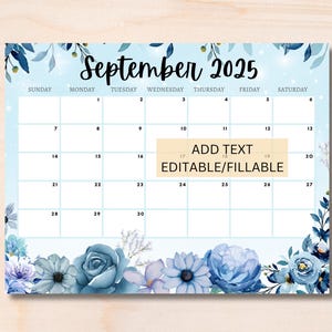 EDITABLE September2025 Calendar, Cute Autumn 2025 Planner PDF, Cute Printable Editable Calendar Planner for Kids Home Work, Instant Download